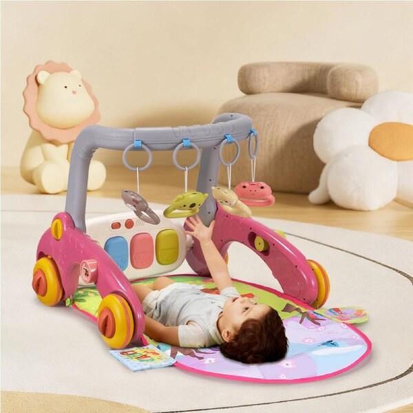 PlayPals 7-in-1 Baby Play Mat Gym Tummy Time Baby Activity w/ Music Piano Pink