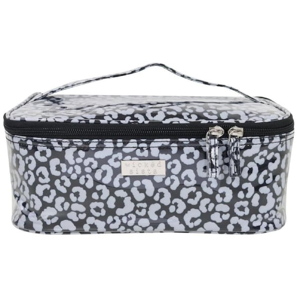 Wicked Sista Watercolour Leopard Beauty Case Cosmetic Bag Medium - Black/Grey