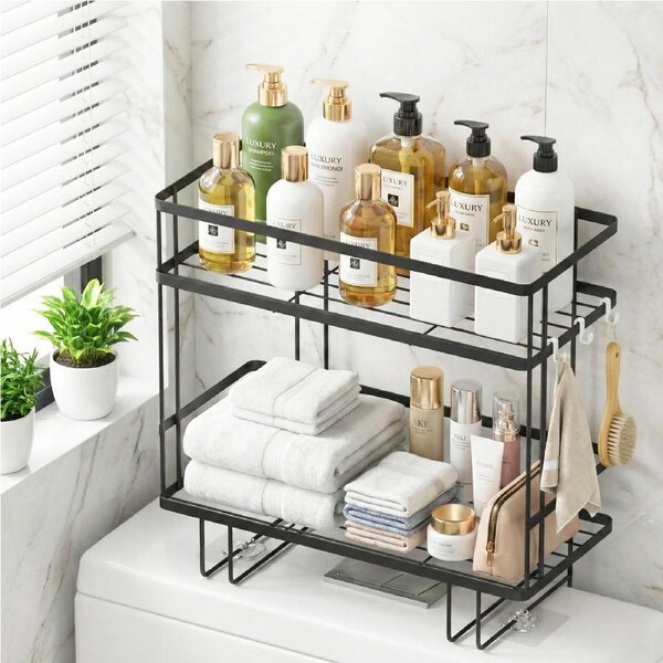 Artiss 2-Tier Over Toilet Tank Storage Shelf Bathroom Organizer Rack Black Metal