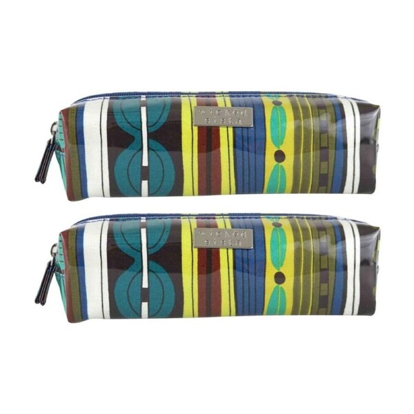 2PK Wicked Sista Zesty Long Cosmetic Bag Waterproof Stripe - Green