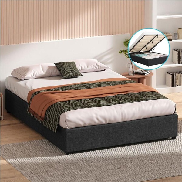 ALFORDSON Bed Frame Queen Gas Lift Storage Base Charcoal