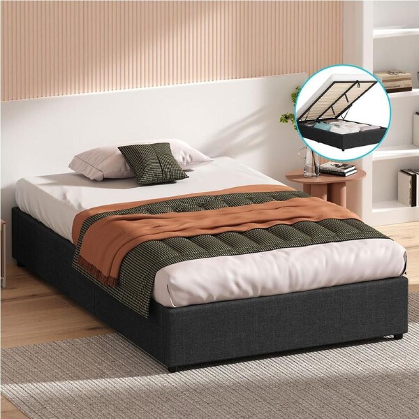 ALFORDSON Bed Frame King Single Gas Lift Storage Base Charcoal