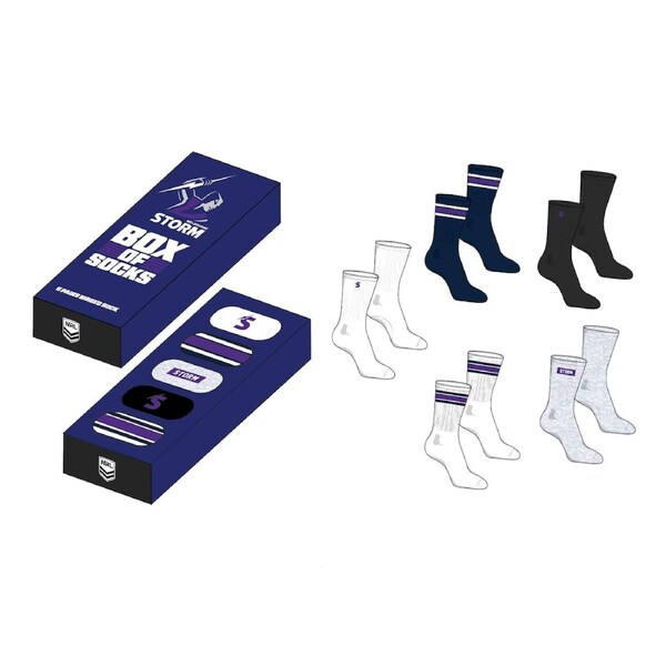 Melbourne Storm NRL Adults Everyday Socks Box Set - 5 Pair - OS