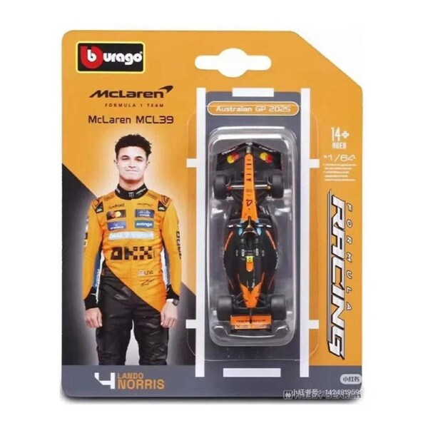 Bburago 2025 McLaren MCL39 Formula 1 #4 Lando Norris 1:64 Scale