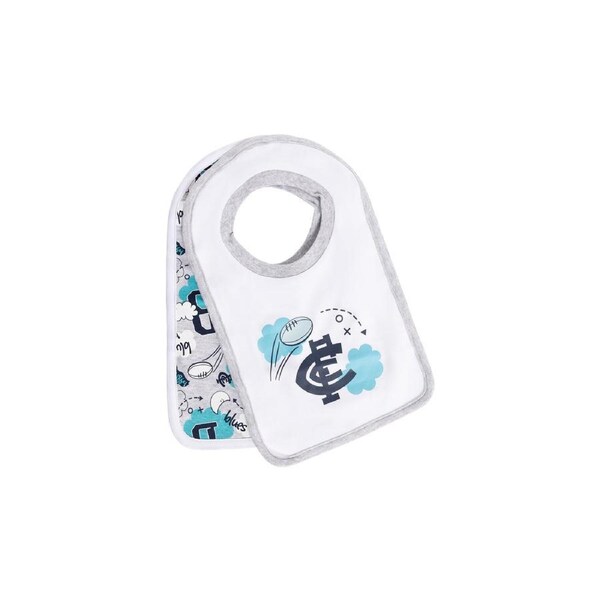Carlton Blues AFL Baby 2 Bib Pack - White/ Grey