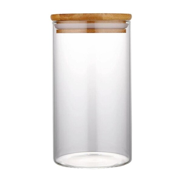 Deal365 Transparent Storage Glass Sealed Jar with Bamboo Cover 10x20cm