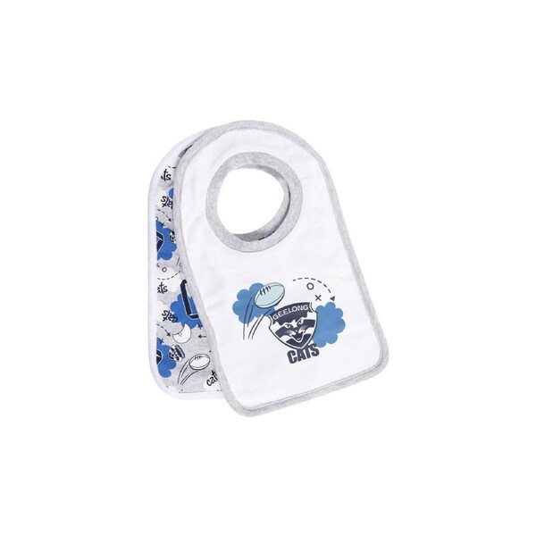 Geelong Cats AFL Baby 2 Bib Pack - White/ Grey