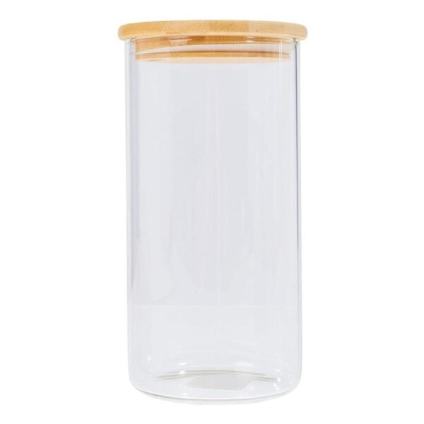 Deal365 1.2L Glass Storage Jar with Bamboo Lid - Airtight 10x20 cm