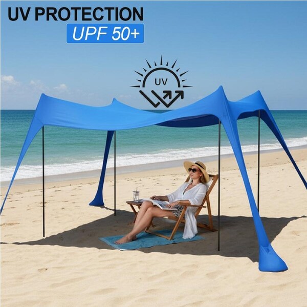 3m x 3m Beach Sun Shelter Tent UPF50+ UV Protection Portable Outdoor Shade Canopy Light Blue