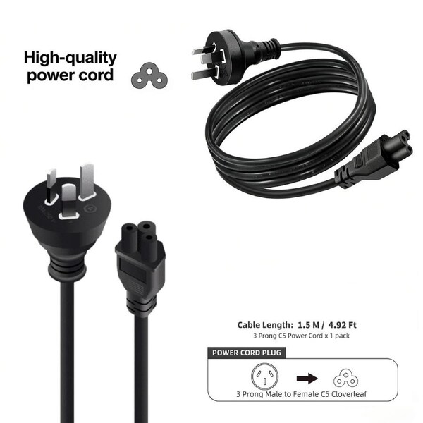 1.5m AU Plug to IEC C5/C6 Cloverleaf AC Power Cord, Male to Female Replacement Power Supply Cable for Laptop Adapters, NUCs, Monitors - VELORICA