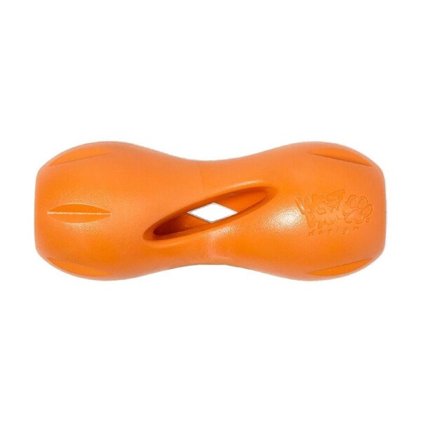 West Paw Qwizl Pet Dog Interactive Treat Dispenser Soft Chew Toy Small Tangerine