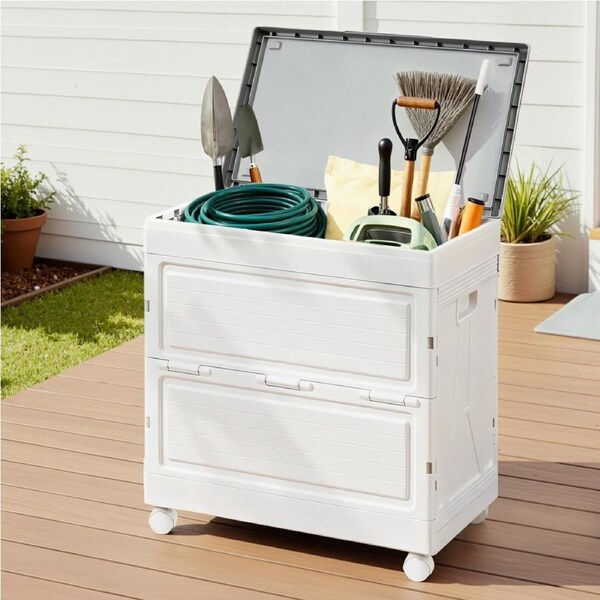 Gardeon 159L Outdoor Storage Box Stackable Bins Foldable Cupboard Camping Organizer Closet Wheels