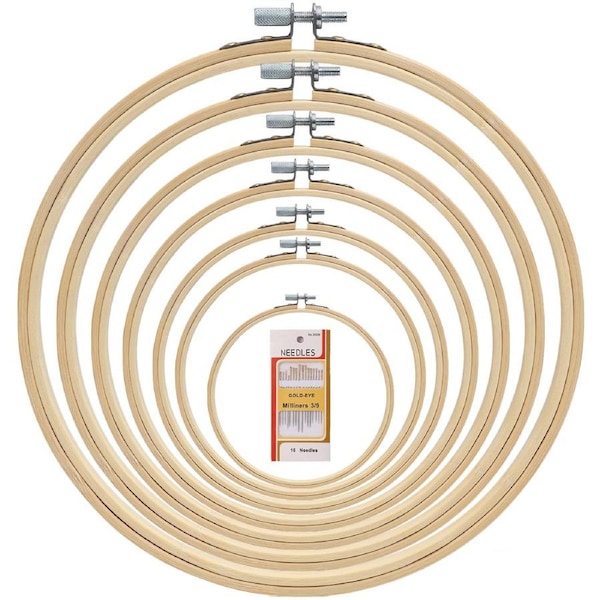 Bella Arte 6 Pieces Embroidery Hoop Set With 16 Needles Circle Cross Stitch Hoop Ring 4 inch to 10 inch for Embroidery and Cross Stitch