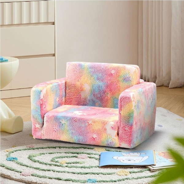 Playpals 2-in-1 Kids Sofa Convertible Couch Fold Out Toddler Sofa Pink