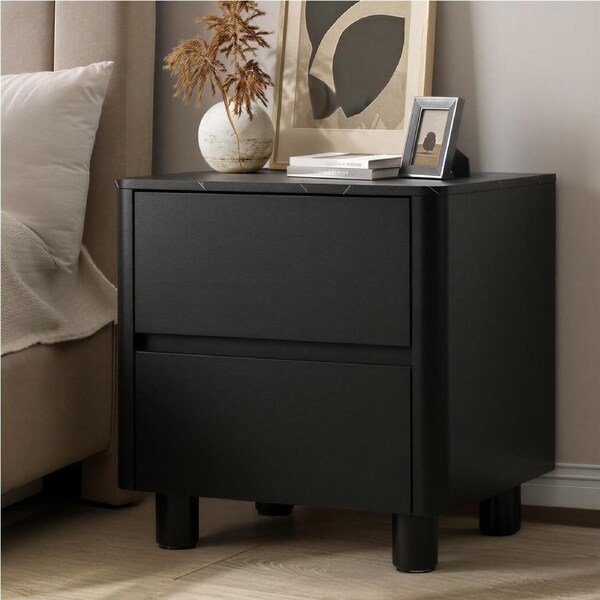 Oikiture Bedside Table 2 Drawers Storage Cabinet Nightstand Side Table Black