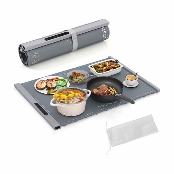 Costway Food Warming Mat Silicone Food Warmer Rollable & Portable Electric Warming Tray w/Fasting Heating Lock Grey