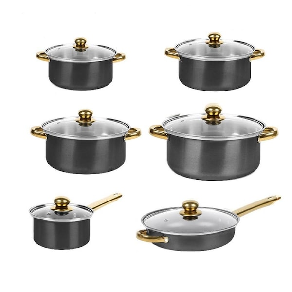 Stainless Steel 12 Piece Cookware Set Heat Resistant For Home Kitchen Cooking