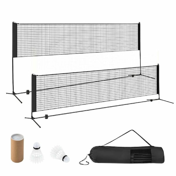 Costway 4.2m Badminton Tennis Net Ajustable Volleyball Pickleball Net Stand Outdoor Sports w/2 Shuttlecocks Carrying Bag Black