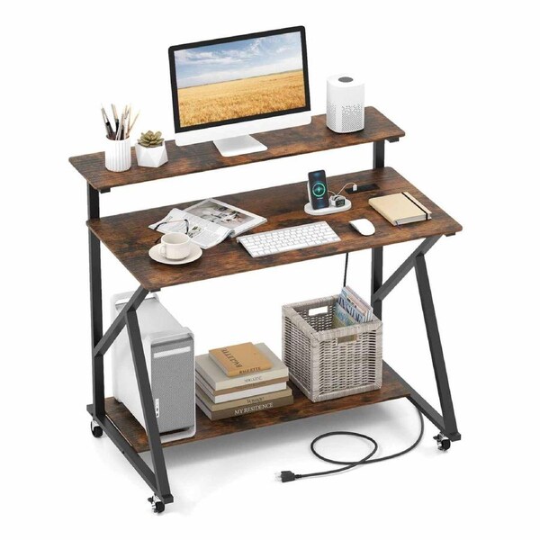 Giantex Office Study Desk Industrial Gaming Writing Table Mobile Computer Desk Workstation Home
