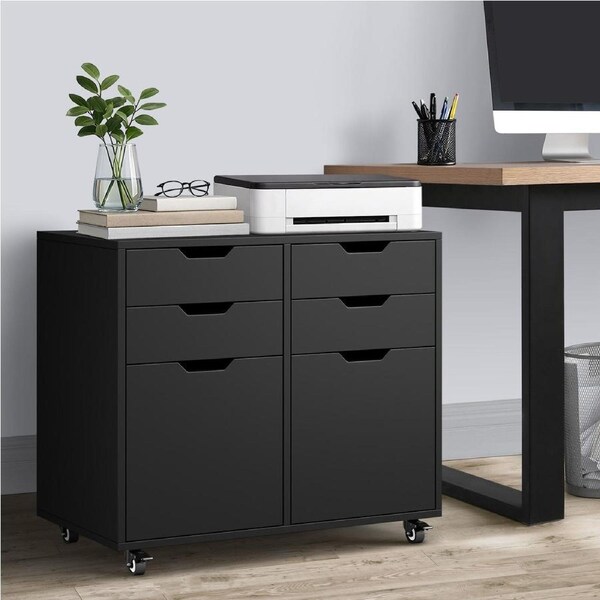 Oikiture File Cabinet 2 Door 4 Drawer Filing Document Organiser Mobile Office Storage Cabinet Black