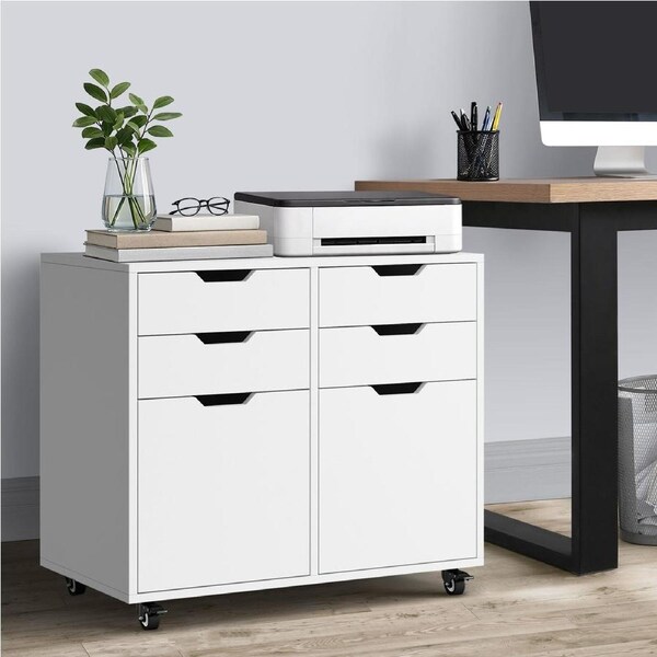 Oikiture File Cabinet 2 Door 4 Drawer Filing Document Organiser Mobile Office Storage Cabinet White
