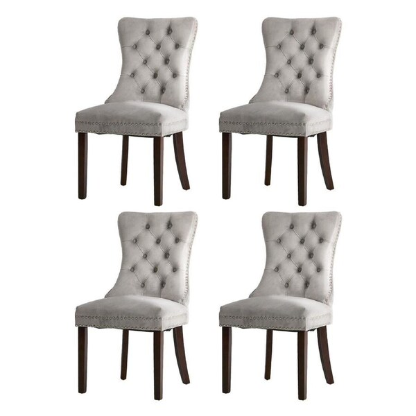 Oikiture 4x Velvet Dining Chairs Upholstered French Provincial Tufted Light Grey
