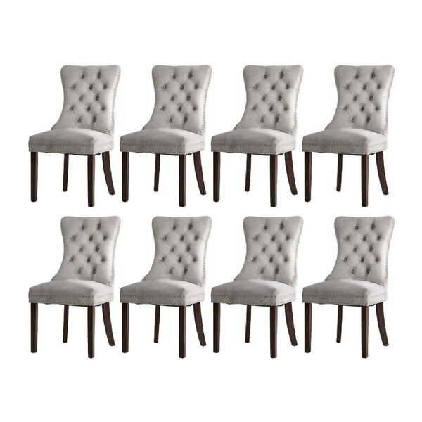Oikiture 8x Velvet Dining Chairs Upholstered French Provincial Tufted Light Grey