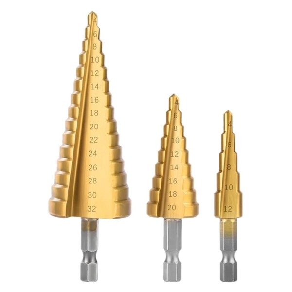 Deal365 3PCS Step Drill Bit Set Titanium 4241 28 Sizes Industrial Reamer 3-12 4-12 4-20