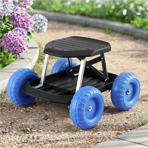 Gardeon Garden Rolling Work Seat Cart with Wheels 200kg Capacity Tool Tray Stool for Outdoor Yard