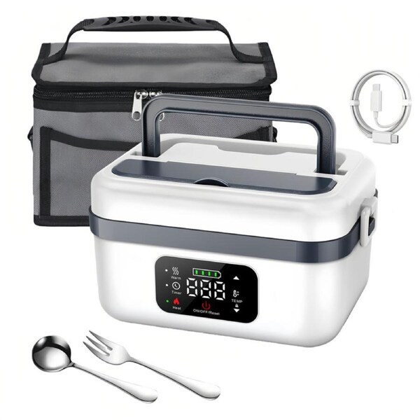 Catzon 1L Cordless Electric Heated Lunch Box Rechargeable Food Warmer