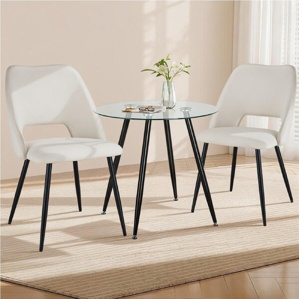 ACA 1 Round Dining Table and 2 Dining Chairs Set Beige 100cm