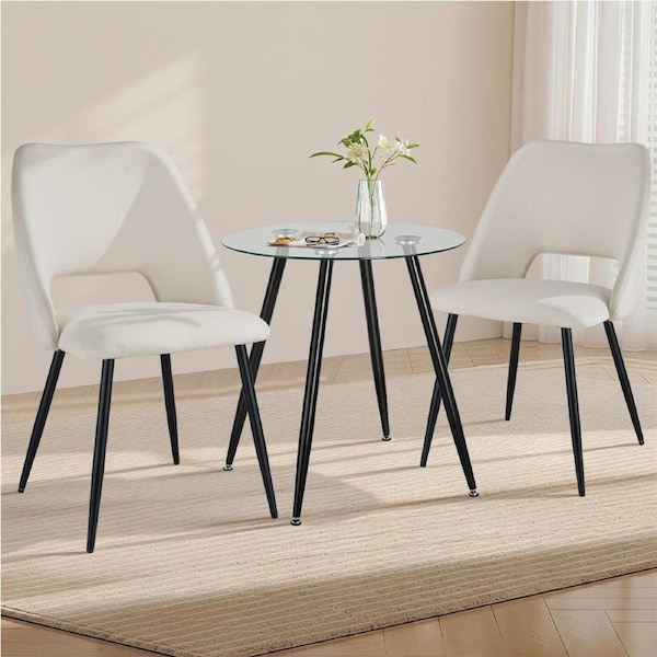 ACA 1 Round Dining Table and 2 Dining Chairs Set Beige 80cm