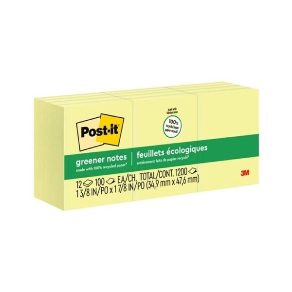 Post-It Greener Notes Canary Yellow 36 x 48mm 12-Pack