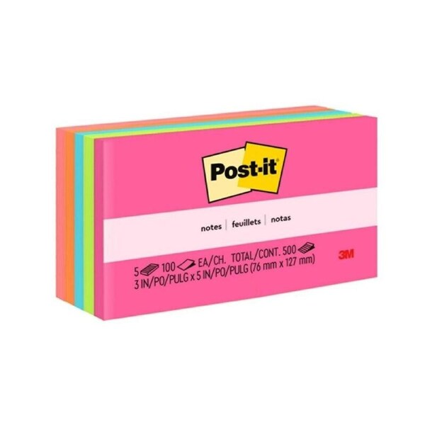 Post-It Notes Assorted Colours 76 x 127mm 5-Pack