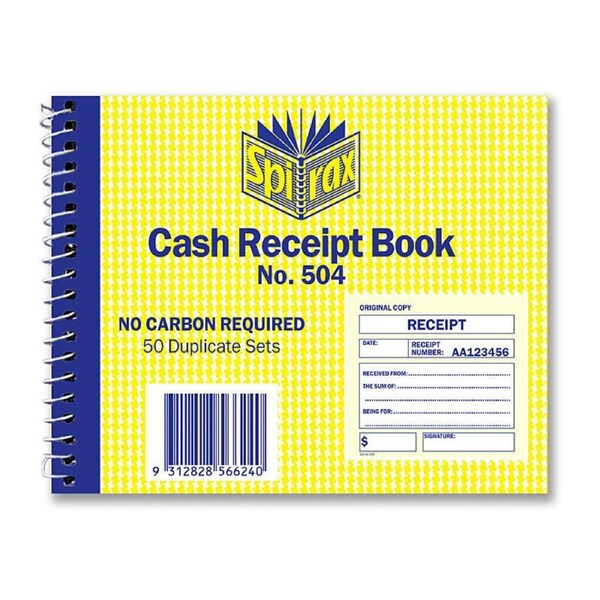 Spirax 504 Cash Receipt Book 102X127mm Pk5