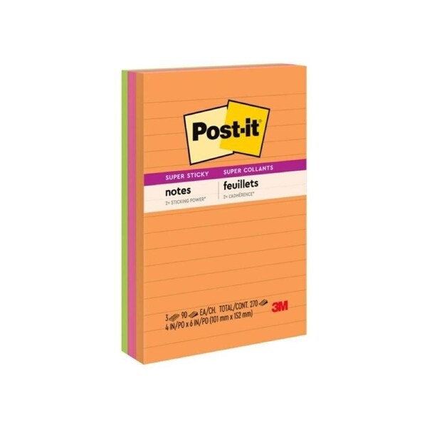 Post-It Lined Super Sticky Notes Rio De Janeiro 101 x 152mm 3-Pack