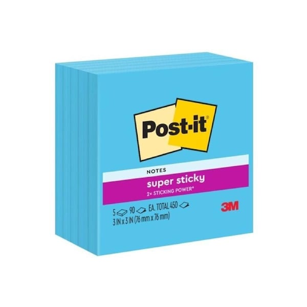 Post-It Super Sticky Notes Blue 76 x 76mm 5-Pack - Box of 4