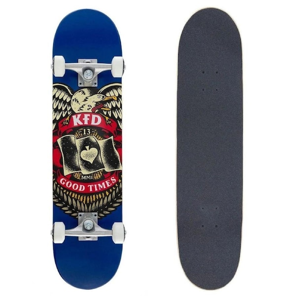 KFD Complete Outdoor Sports Beginner Skateboard Young Gunz Badge Navy 7.75in