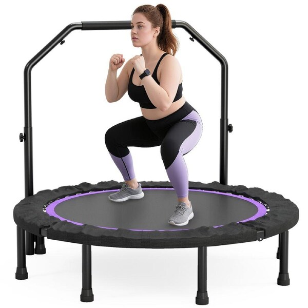 Tioiear 48" Mini Trampoline Rebounder Max Load 300KG, Fitness Trampolines with Adjustable Foam Handle, Exercise Trampoline for Adult and Kids Indoor/Outdoor Purple