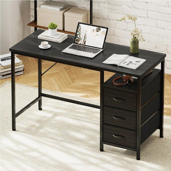 Tioiear Home Office Computer Desk with 3 Drawers, Modern Simple Gaming Desk with Metal Frame Splice Board, Ideal Work and Study ?Black 120CM Black