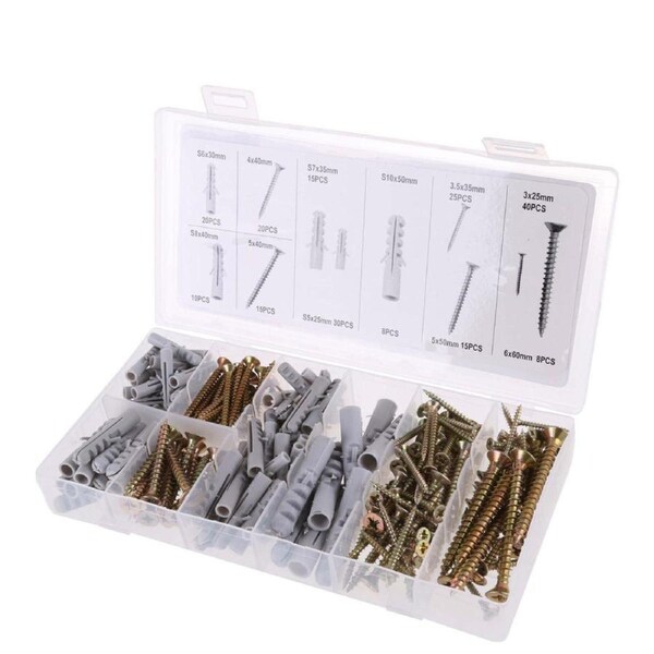 JMV 206pcs Anchors and Screws For Wood Working Projects