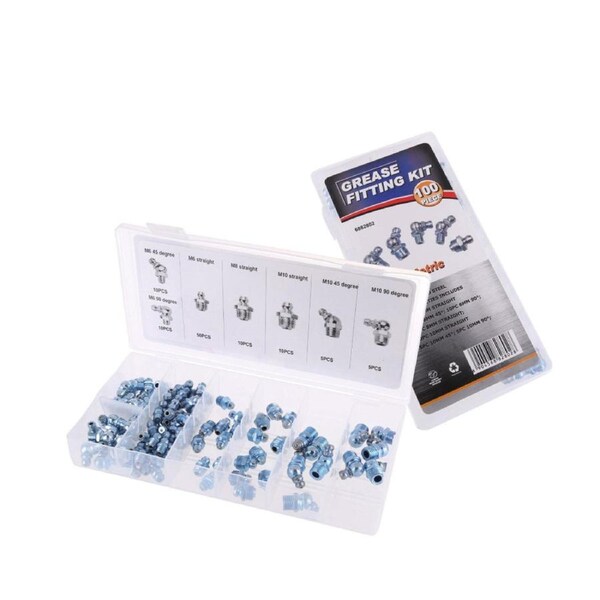 JMV 100pcs Zinc Plated Metric Grease Nipple Assortment Kit