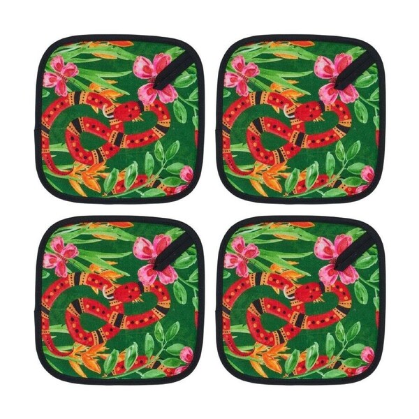 4PK Annabel Trends 100% Linen Pot Holder Kitchen Accessory 20x20cm Jungle Snake