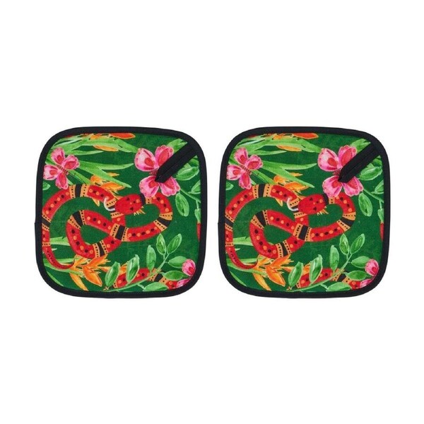 2PK Annabel Trends 100% Linen Pot Holder Kitchen Accessory 20x20cm Jungle Snake