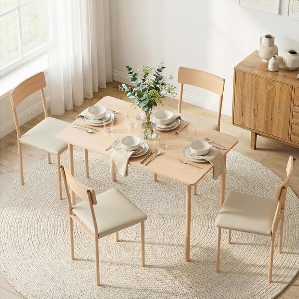 1 Artiss Dining Table and 4 Chairs Set Natural Beige