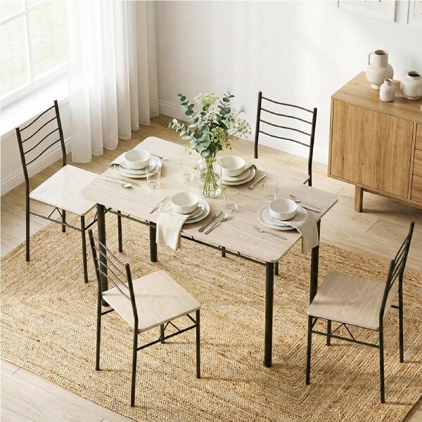 1 Artiss Dining Table and 4 Chairs Set Modern Oak