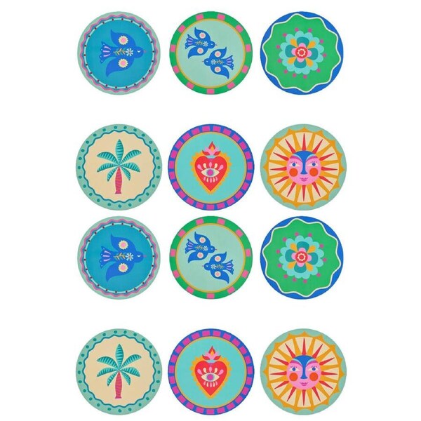 2x 6pc Annabel Trends Cork Backed Coasters Set W/ 6 Unique Designs 10cm Fiesta