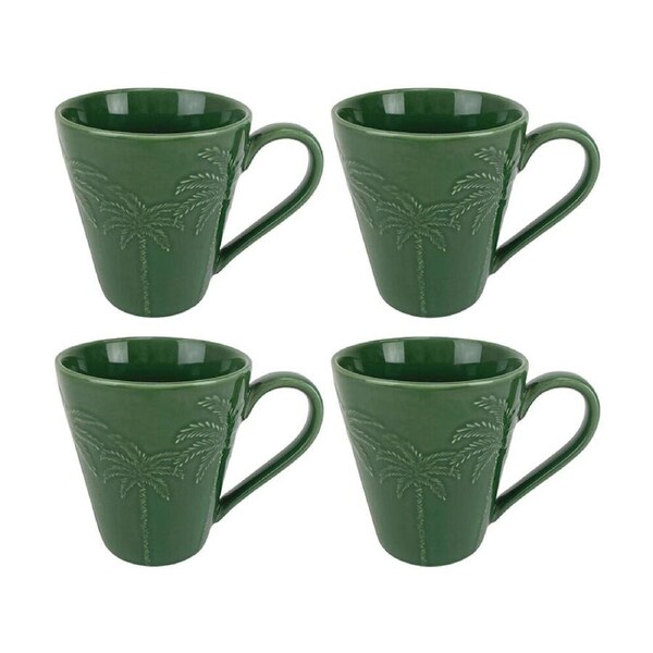 2x 2pc Annabel Trends Coconut Bay Coffee Tea Drinking Mug Set 350ml Green Palm