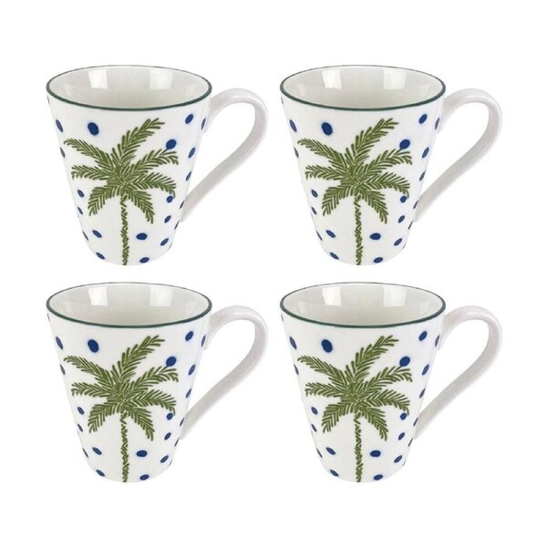 2x 2pc Annabel Trends Coconut Bay Coffee Tea Drinking Mug Set 350ml White Palm