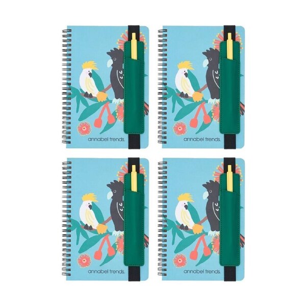 4PK Annabel Trends A5 160 Page Ruled Hard Cover Notebook Cockatoo